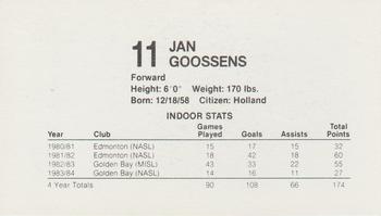 1984-85 Ovaltine Minnesota Strikers (MISL) #NNO Jan Goossens Back