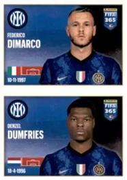 2022 Panini FIFA 365 The Golden World of Football #247a / 247b Federico Dimarco / Denzel Dumfries Front
