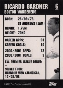 2001 Topps F.A. Premier League Mini Cards (Topps Bubble Gum) #6 Ricardo Gardner Back
