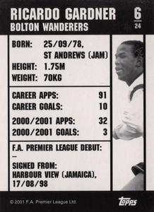 2001 Topps F.A. Premier League Mini Cards (Nestle Cereal) - Silver foil #6 Ricardo Gardner Back