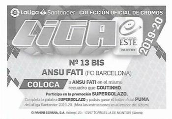 2019-20 Panini LaLiga Santander Este Stickers - FC Barcelona #13 BIS Ansu Fati Back