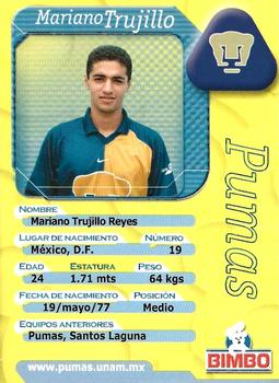 2001 Bimbo Primera Division de Mexico #NNO Mariano Trujillo Back