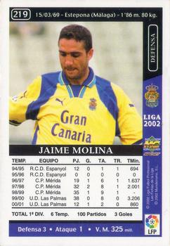 2001-02 Mundicromo Las fichas de la Liga 2002 #219a Jaime Molina Back