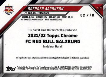 2021-22 Topps Chrome Red Bull Salzburg - Chrome Autographs Gold #AC-BA Brenden Aaronson Back