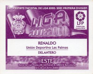 2000-01 Liga 2000-2001 Colecciones Este #176 Renaldo Back