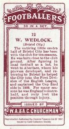 1997 Card Collectors Society 1914 Churchman's Footballers (Brown back) (reprint) #12 Billy Wedlock Back