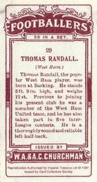 1997 Card Collectors Society 1914 Churchman's Footballers (Brown back) (reprint) #29 Tommy Randall Back
