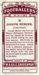 1997 Card Collectors Society 1914 Churchman's Footballers (Brown back) (reprint) #30 Joe Mercer Back