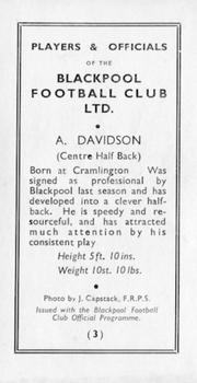 1935-36 Blackpool F.C. Programme Inserts #3 A. Davidson Back