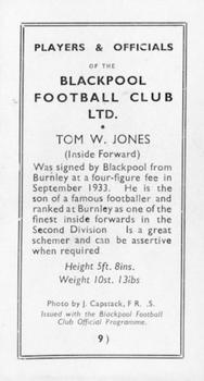 1935-36 Blackpool F.C. Programme Inserts #9 Tom W. Jones Back