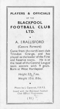1935-36 Blackpool F.C. Programme Inserts #11 Albert Brallisford Back