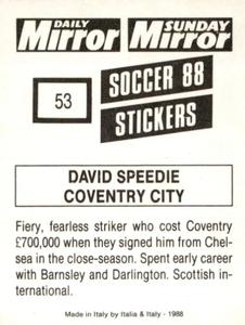 1987-88 Daily Mirror/Sunday Mirror Soccer 88 Stickers #53 David Speedie Back