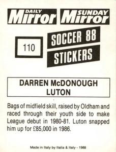 1987-88 Daily Mirror/Sunday Mirror Soccer 88 Stickers #110 Darron McDonough Back