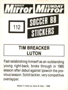 1987-88 Daily Mirror/Sunday Mirror Soccer 88 Stickers #112 Tim Breacker Back