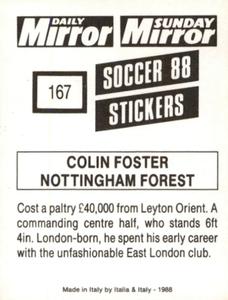 1987-88 Daily Mirror/Sunday Mirror Soccer 88 Stickers #167 Colin Foster Back