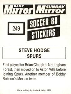 1987-88 Daily Mirror/Sunday Mirror Soccer 88 Stickers #249 Steve Hodge Back