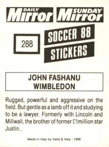 1987-88 Daily Mirror/Sunday Mirror Soccer 88 Stickers #288 John Fashanu Back