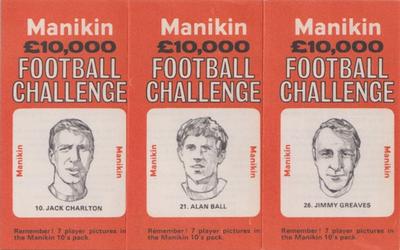 1969 J.R. Freeman Manikin Football Challenge - Uncut Trebles #10 / 21 / 26 Jack Charlton / Alan Ball / Jimmy Greaves Front