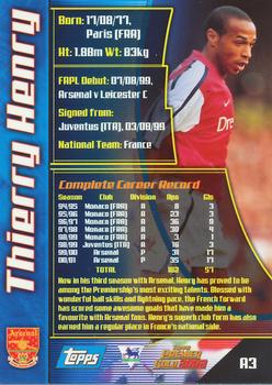 2001-02 Topps Premier Gold 2002 #A3 Thierry Henry Back