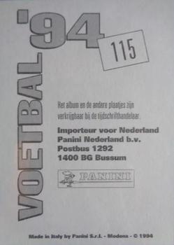 1993-94 Panini Voetebal 94 Stickers #115 Willem van der Ark Back
