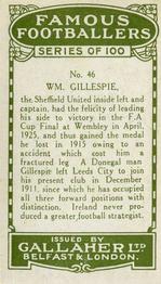1925 Gallaher Famous Footballers #46 Billy Gillespie Back