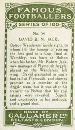 1925 Gallaher Famous Footballers #54 David Jack Back