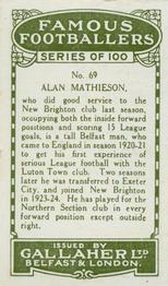 1925 Gallaher Famous Footballers #69 Alan Mathieson Back