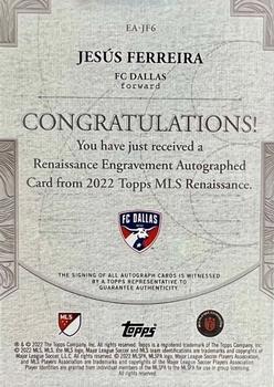 2022 Topps Renaissance MLS - Renaissance Engravement Autographs Gold #EA-JF6 Jesús Ferreira Back