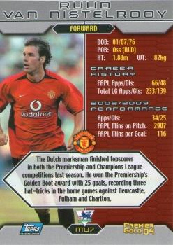 2003-04 Topps Premier Gold 2004 #MU7 Ruud Van Nistelrooy Back