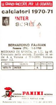 1970-71 Panini Calciatori #NNO Bernardino Fabbian Back