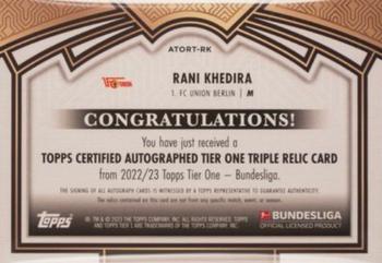 2022-23 Topps Tier One Bundesliga - Autographed Tier One Relics Triple Patch #ATOR-RK Rani Khedira Back