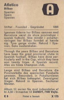 1970 Dandy Gum Football Clubs Colours Serie X #175 Atletico Bilbao Back