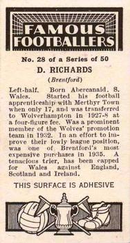 1936 Godfrey Phillips Famous Footballers #28 Dai Richards Back