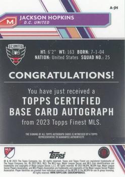2023 Finest MLS - Base Autographs #A-JH Jackson Hopkins Back