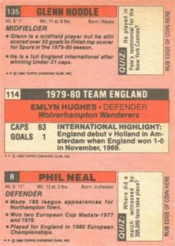 1980-81 Topps Footballer (Pink Back) #8 / 114 / 135 Phil Neal / Emlyn Hughes / Glenn Hoddle Back