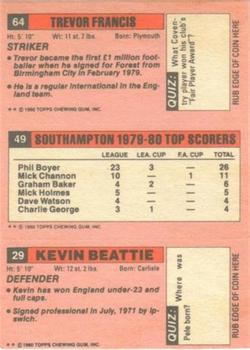 1980-81 Topps Footballer (Pink Back) #29 / 49 / 64 Kevin Beattie / Phil Boyer / Trevor Francis Back