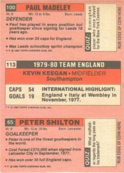 1980-81 Topps Footballer (Pink Back) #65 / 113 / 100 Peter Shilton / Kevin Keegan / Paul Madeley Back
