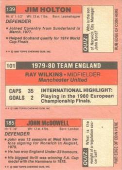 1980-81 Topps Footballer (Pink Back) #185 / 101 / 139 John McDowell / Ray Wilkins / Jim Holton Back