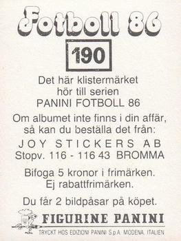 1986 Panini Fotboll 86 Allsvenskan och Division II #190 Team Back