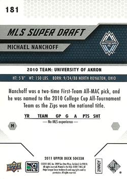 2011 Upper Deck MLS #181 Michael Nanchoff Back
