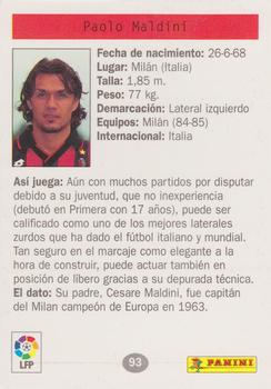 1996 Panini Estrellas Europeas #93 Maldini Back