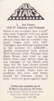 1978 Golden Wonder World Cup All Stars #2 Jan Peters Back