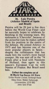 1978 Golden Wonder World Cup All Stars #36 Luis Pereira Back