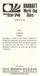 1974 Barratt World Cup Stars #5 Wlodzimierz Lubanski Back