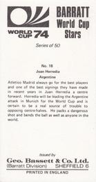 1974 Barratt World Cup Stars #18 Ramon Heredia Back