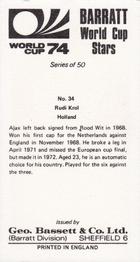 1974 Barratt World Cup Stars #34 Ruud Krol Back