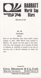 1974 Barratt World Cup Stars #35 Clodoaldo Back
