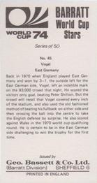 1974 Barratt World Cup Stars #45 Eberhard Vogel Back