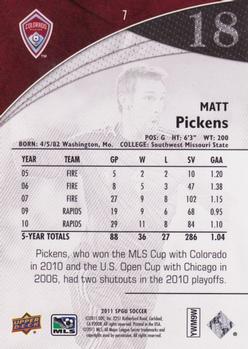 2011 SP Game Used #7 Matt Pickens Back