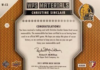 2011 Upper Deck MLS - WPS Materials #W-CS Christine Sinclair Back